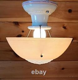 Antique 1930s 40s Art Deco Nouveau Victorian Glass Ceiling Light Fixture Vtg Antique 1930s 40s Art Deco Nouveau Victorian Glass Ceiling Light Fixture Vtg