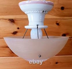 Antique 1930s 40s Art Deco Nouveau Victorian Glass Ceiling Light Fixture Vtg Antique 1930s 40s Art Deco Nouveau Victorian Glass Ceiling Light Fixture Vtg