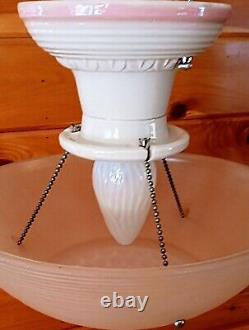 Antique 1930s 40s Art Deco Nouveau Victorian Glass Ceiling Light Fixture Vtg Antique 1930s 40s Art Deco Nouveau Victorian Glass Ceiling Light Fixture Vtg