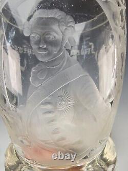 Antique 19c Historismus Portrait Engraved Art Glass Pokal Vase