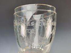 Antique 19c Historismus Portrait Engraved Art Glass Pokal Vase