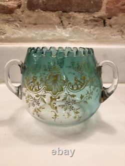 Antique 19th C Victorian Art Glass Vase Enameled Bohemian LOETZ