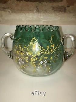 Antique 19th C Victorian Art Glass Vase Enameled Bohemian LOETZ