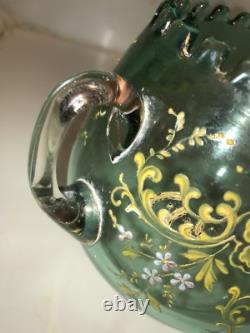 Antique 19th C Victorian Art Glass Vase Enameled Bohemian LOETZ