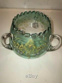 Antique 19th C Victorian Art Glass Vase Enameled Bohemian LOETZ