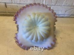 Antique 19th Century Art Glass Pink Frosted Glass Basket