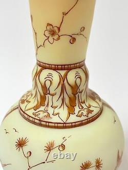 Antique 19th Century Burmese Glass Vase Hand Painted Mt Washington Thomas Webb