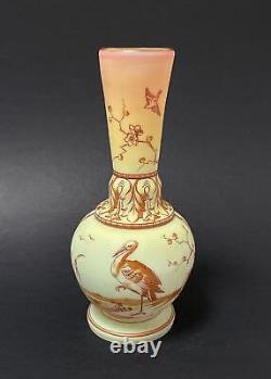 Antique 19th Century Burmese Glass Vase Hand Painted Mt Washington Thomas Webb