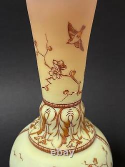 Antique 19th Century Burmese Glass Vase Hand Painted Mt Washington Thomas Webb