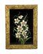 Antique 19th Century Victorian Floral Oil Painting On Glass White Yellow Flowers