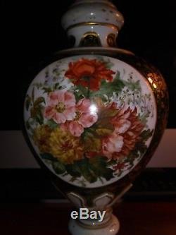 Antique 19thC Czech Bohemian Moser Portrait Painting Cut Overlay Gilt Glass Vase