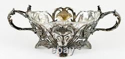 Antique 800 Silver Chased basket bowl with glass insert Victorian Era Ornate