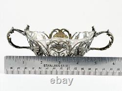 Antique 800 Silver Chased basket bowl with glass insert Victorian Era Ornate