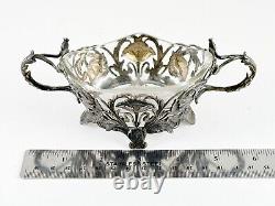 Antique 800 Silver Chased basket bowl with glass insert Victorian Era Ornate