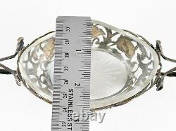 Antique 800 Silver Chased basket bowl with glass insert Victorian Era Ornate