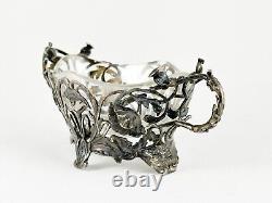 Antique 800 Silver Chased basket bowl with glass insert Victorian Era Ornate