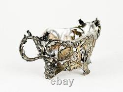 Antique 800 Silver Chased basket bowl with glass insert Victorian Era Ornate