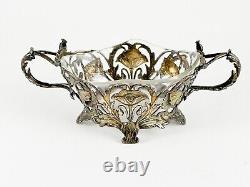 Antique 800 Silver Chased basket bowl with glass insert Victorian Era Ornate