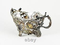 Antique 800 Silver Chased basket bowl with glass insert Victorian Era Ornate