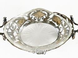 Antique 800 Silver Chased basket bowl with glass insert Victorian Era Ornate