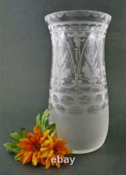 Antique ACID ETCHED 8 tall Celery VASE Frosted & Cut FLINT Glass 19th C