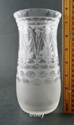 Antique ACID ETCHED 8 tall Celery VASE Frosted & Cut FLINT Glass 19th C