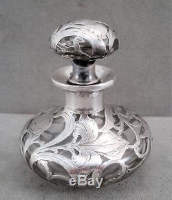 Antique ALVIN STERLING Silver Overlay PERFUME BOTTLE Art Nouveau VICTORIAN 4.5