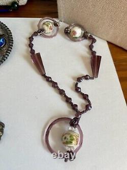 Antique ART DECO Victorian Jewelry Lot l! Bohemian, Czech, Moser Stunning