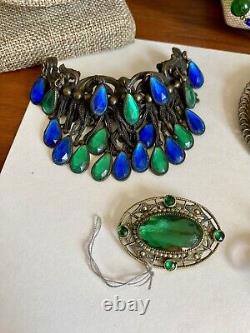 Antique ART DECO Victorian Jewelry Lot l! Bohemian, Czech, Moser Stunning