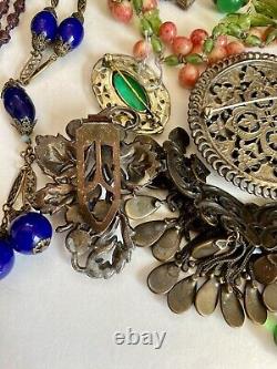 Antique ART DECO Victorian Jewelry Lot l! Bohemian, Czech, Moser Stunning