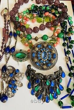 Antique ART DECO Victorian Jewelry Lot l! Bohemian, Czech, Moser Stunning