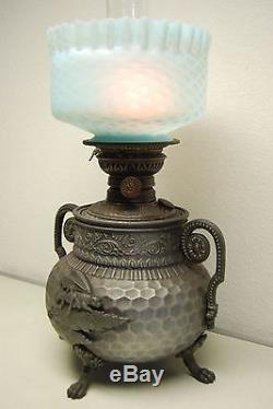 Antique Aesthetic Movement Victorian Arts & Crafts Oil Kerosene Glass Lamp Shade