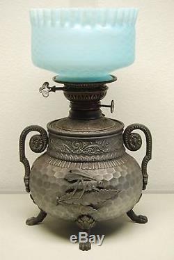 Antique Aesthetic Movement Victorian Arts & Crafts Oil Kerosene Glass Lamp Shade