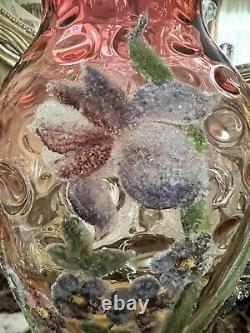 Antique Amberina Coraline Inverted Thumbprint Iris Butterfly Flowers 9 in Vase