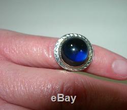 Antique Art Deco Blue Glass Orb Victorian White Gold Ring