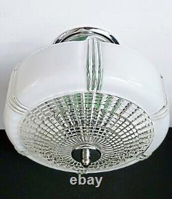 Antique Art Deco Nouveau Victorian Glass Chrome Green Ceiling Light Fixture Vtg