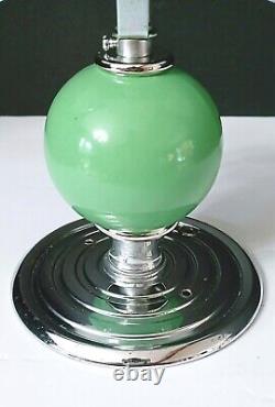 Antique Art Deco Nouveau Victorian Glass Chrome Green Ceiling Light Fixture Vtg