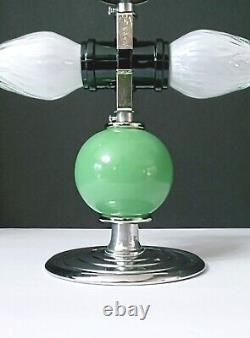 Antique Art Deco Nouveau Victorian Glass Chrome Green Ceiling Light Fixture Vtg