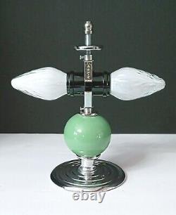 Antique Art Deco Nouveau Victorian Glass Chrome Green Ceiling Light Fixture Vtg