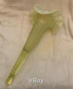Antique Art Glass Epergne Horn with Ribbed Vaseline Glass