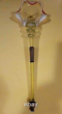Antique Art Glass Epergne Trumpet Cranberry Opalescent To Vaseline 17t X 6 W