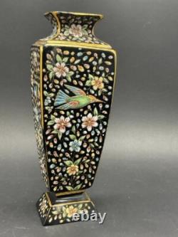 Antique Art Glass Hand Painted Black Glass Moser Vase Antique Art Glass Hand Painted Black Glass Moser Vase