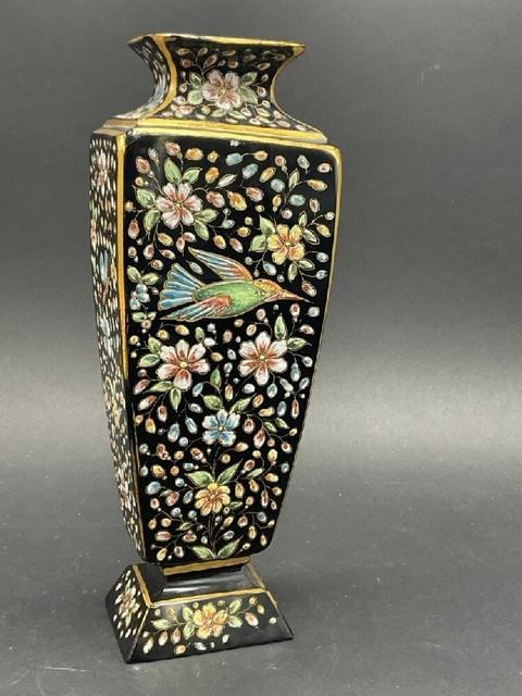 Antique Art Glass Hand Painted Black Glass Moser Vase