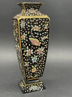 Antique Art Glass Hand Painted Black Glass Moser Vase Antique Art Glass Hand Painted Black Glass Moser Vase