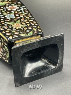 Antique Art Glass Hand Painted Black Glass Moser Vase Antique Art Glass Hand Painted Black Glass Moser Vase