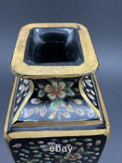 Antique Art Glass Hand Painted Black Glass Moser Vase Antique Art Glass Hand Painted Black Glass Moser Vase