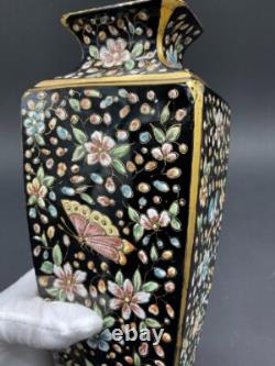 Antique Art Glass Hand Painted Black Glass Moser Vase Antique Art Glass Hand Painted Black Glass Moser Vase