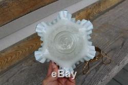 Antique Art Glass Small Ruffled Brides Basket Handpainted Jewelry Bowl Victorian