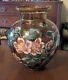 Antique Art Glass Vase Victorian Enamel Flowers Amber Thumbprint 19th Century
