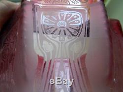 Antique Art Nouveau Cranberry acid etched Glass Oil Lamp Shade